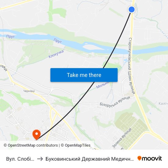 Вул. Слобідська to Буковинський Державний Медичний Університет map