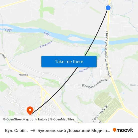 Вул. Слобідська to Буковинський Державний Медичний Університет map