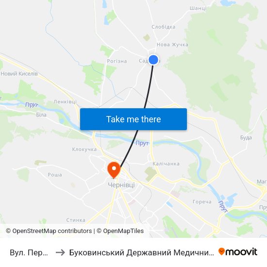 Вул. Перемоги to Буковинський Державний Медичний Університет map