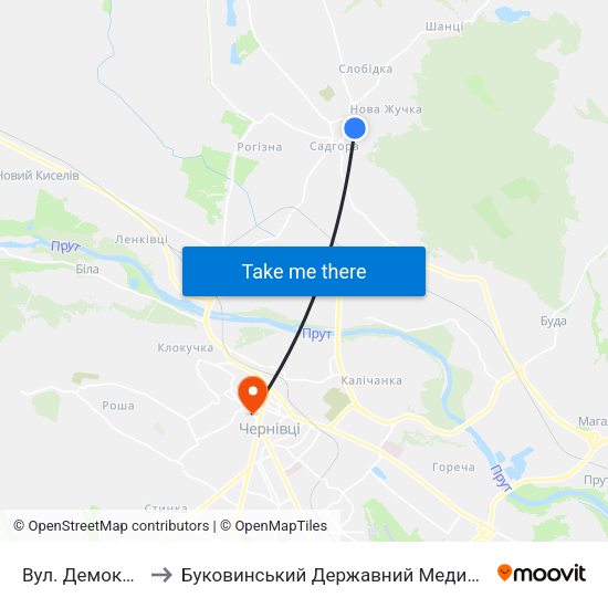 Вул. Демократична to Буковинський Державний Медичний Університет map