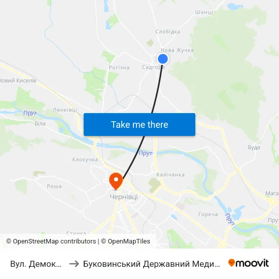 Вул. Демократична to Буковинський Державний Медичний Університет map