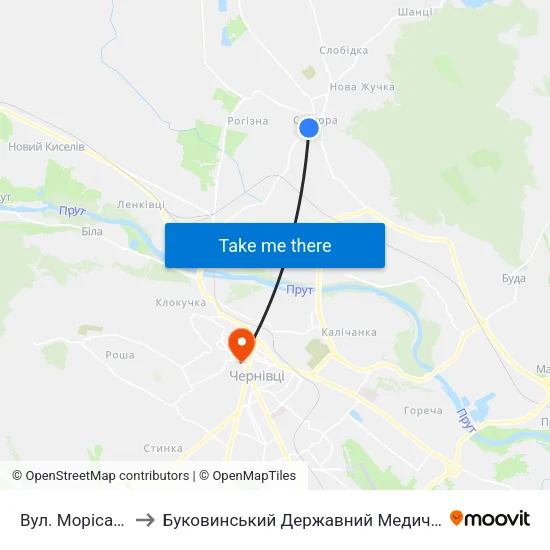 Вул. Моріса Тореза to Буковинський Державний Медичний Університет map
