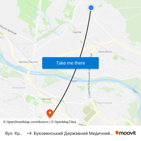 Вул. Красіна to Буковинський Державний Медичний Університет map