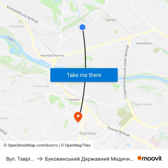 Вул. Таврійська to Буковинський Державний Медичний Університет map