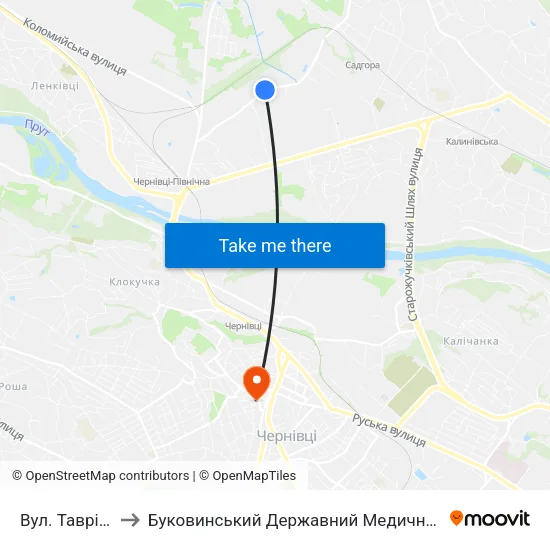 Вул. Таврійська to Буковинський Державний Медичний Університет map