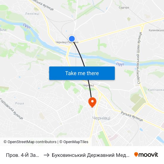 Пров. 4-Й Заводський to Буковинський Державний Медичний Університет map