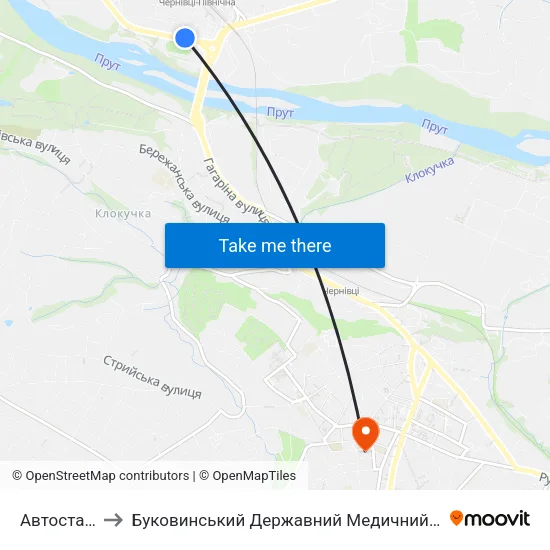 Автостанція to Буковинський Державний Медичний Університет map