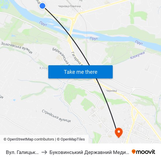 Вул. Галицький Шлях to Буковинський Державний Медичний Університет map