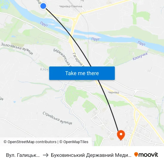 Вул. Галицький Шлях to Буковинський Державний Медичний Університет map
