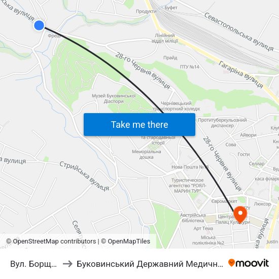 Вул. Борщівська to Буковинський Державний Медичний Університет map