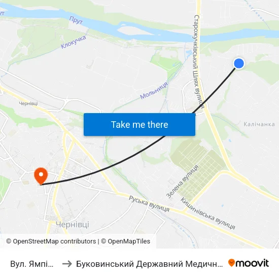 Вул. Ямпільська to Буковинський Державний Медичний Університет map
