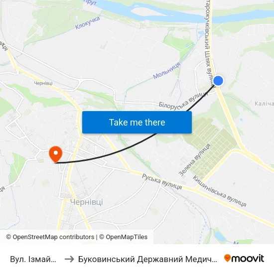 Вул. Ізмайлівська to Буковинський Державний Медичний Університет map