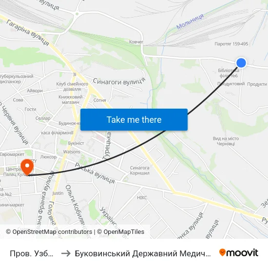 Пров. Узбецький to Буковинський Державний Медичний Університет map