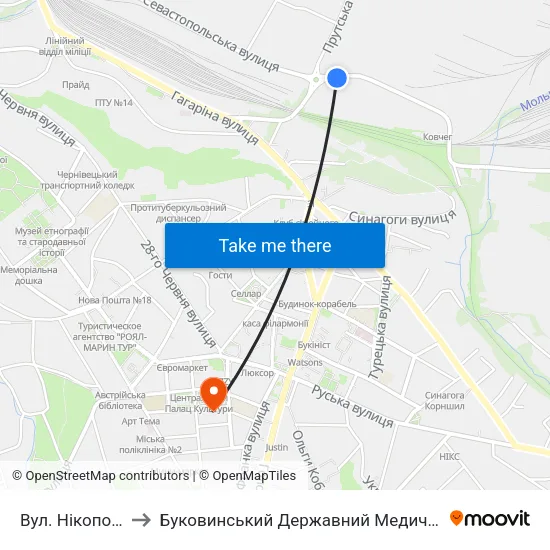 Вул. Нікопольська to Буковинський Державний Медичний Університет map