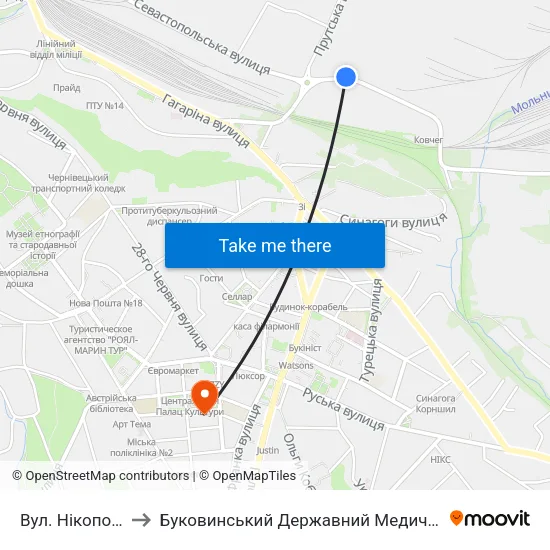Вул. Нікопольська to Буковинський Державний Медичний Університет map