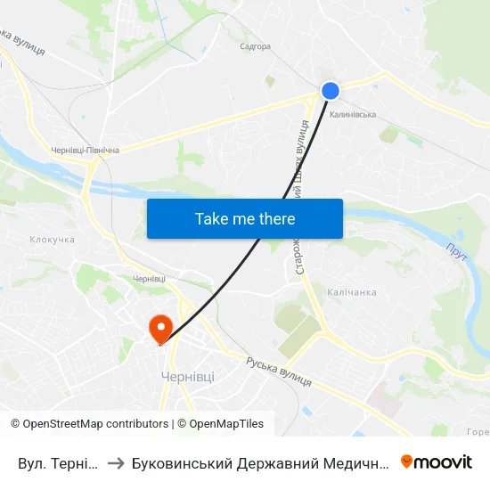 Вул. Тернівська to Буковинський Державний Медичний Університет map