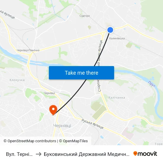Вул. Тернівська to Буковинський Державний Медичний Університет map