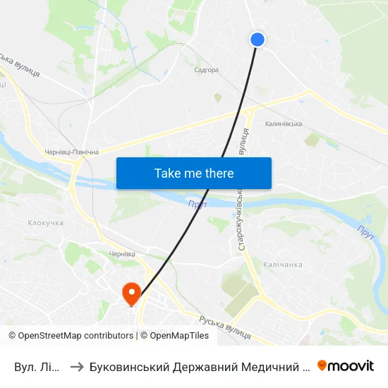Вул. Лісова to Буковинський Державний Медичний Університет map