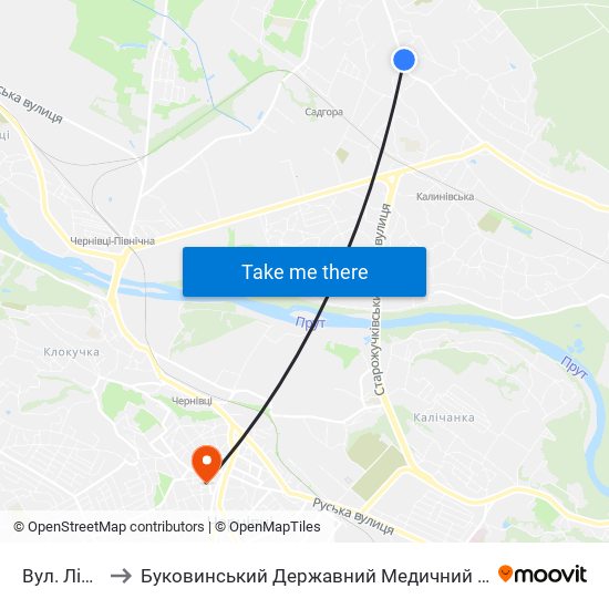 Вул. Лісова to Буковинський Державний Медичний Університет map