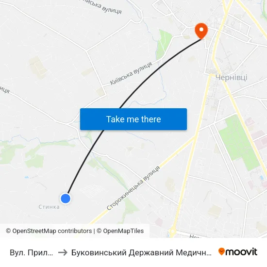 Вул. Прилуцька to Буковинський Державний Медичний Університет map