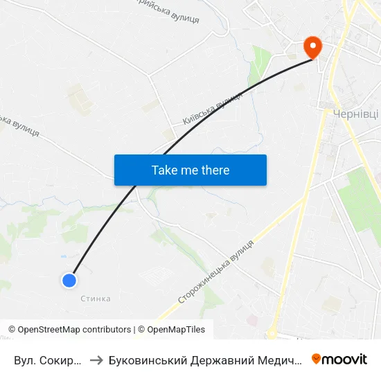 Вул. Сокирянська to Буковинський Державний Медичний Університет map