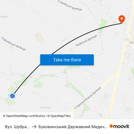 Вул. Шубранецька to Буковинський Державний Медичний Університет map