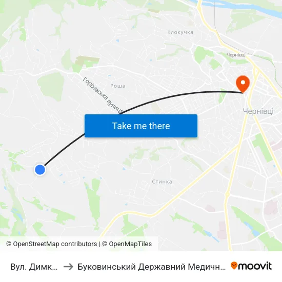 Вул. Димківська to Буковинський Державний Медичний Університет map