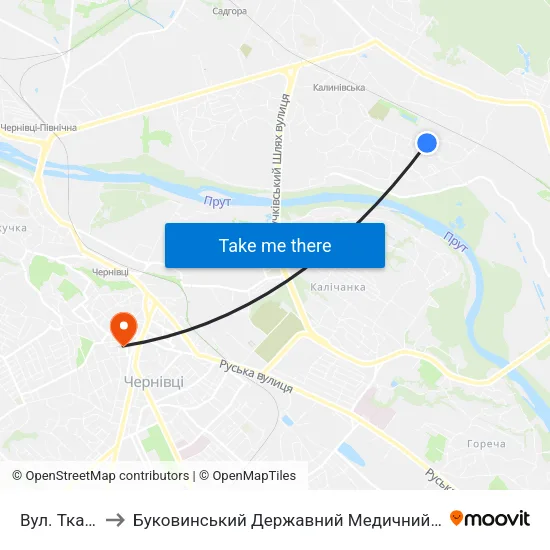 Вул. Ткачука to Буковинський Державний Медичний Університет map