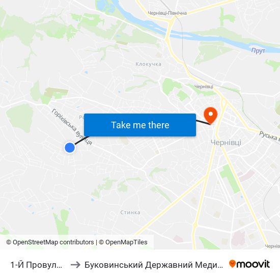 1-Й Провулок Іліуци to Буковинський Державний Медичний Університет map