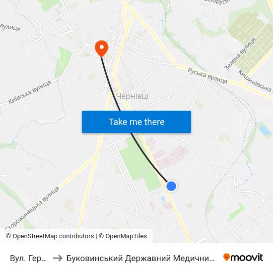 Вул. Герцена to Буковинський Державний Медичний Університет map