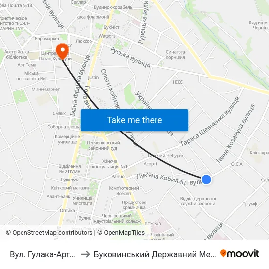 Вул. Гулака-Артемовського to Буковинський Державний Медичний Університет map