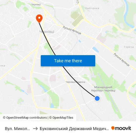 Вул. Миколаївська to Буковинський Державний Медичний Університет map