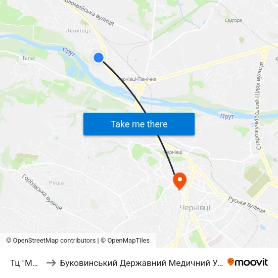 Тц "Metro" to Буковинський Державний Медичний Університет map