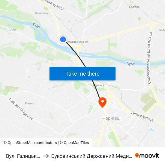 Вул. Галицький Шлях to Буковинський Державний Медичний Університет map