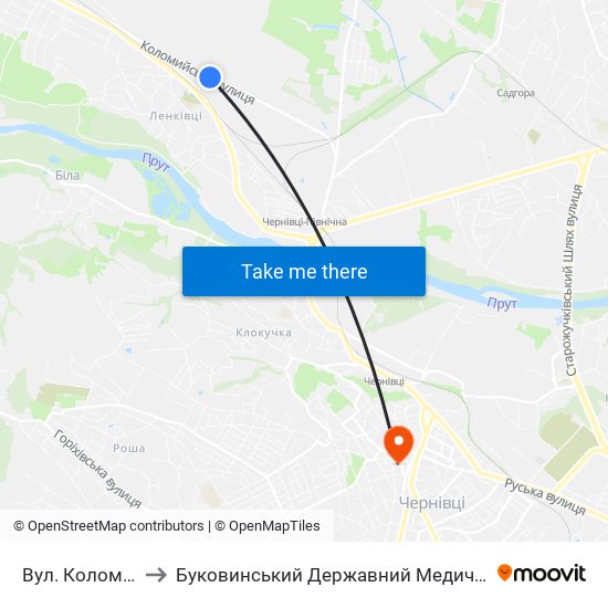 Вул. Коломийська to Буковинський Державний Медичний Університет map