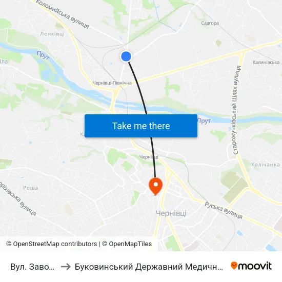 Вул. Заводська to Буковинський Державний Медичний Університет map