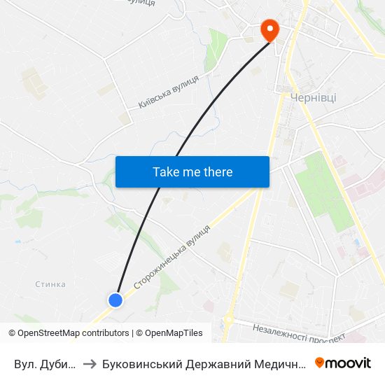 Вул. Дубинська to Буковинський Державний Медичний Університет map