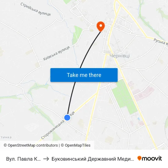Вул. Павла Каспрука to Буковинський Державний Медичний Університет map