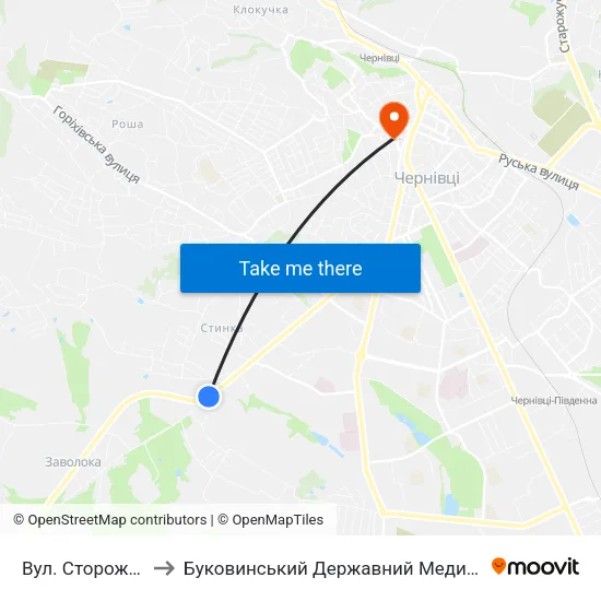 Вул. Сторожинецька to Буковинський Державний Медичний Університет map