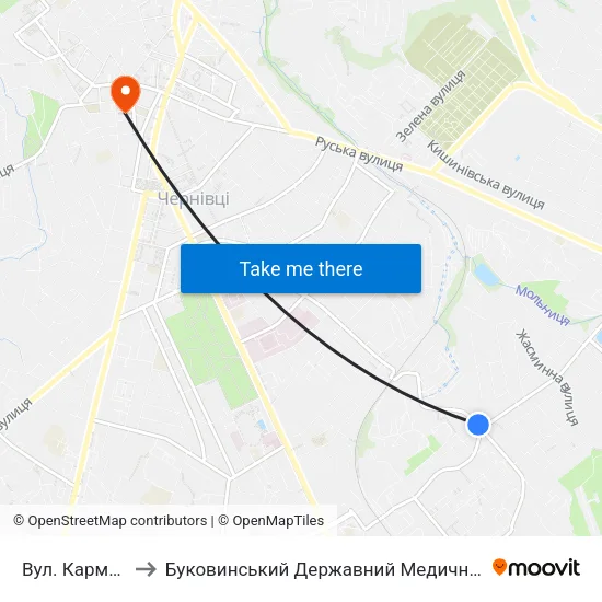 Вул. Кармелюка to Буковинський Державний Медичний Університет map