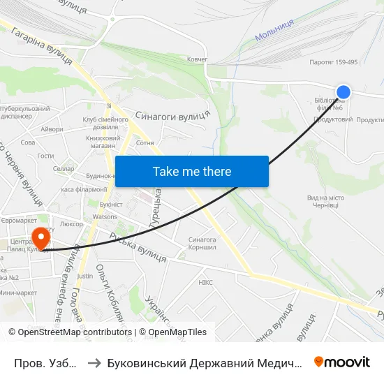 Пров. Узбецький to Буковинський Державний Медичний Університет map