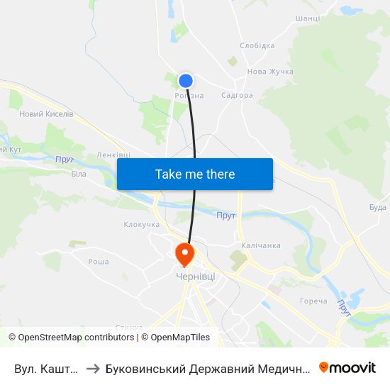 Вул. Каштанова to Буковинський Державний Медичний Університет map
