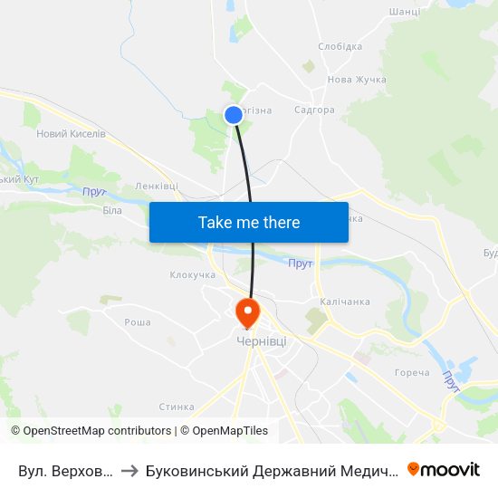 Вул. Верховинська to Буковинський Державний Медичний Університет map