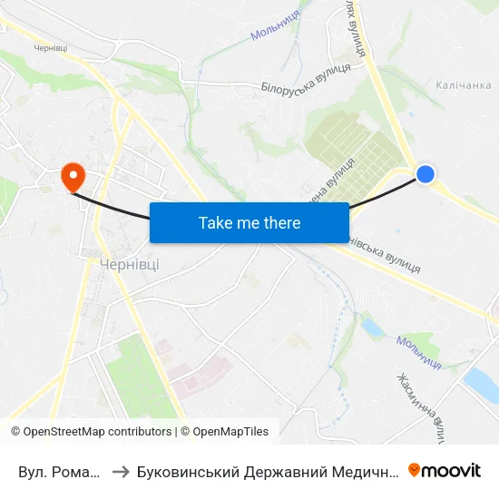 Вул. Ромашкова to Буковинський Державний Медичний Університет map