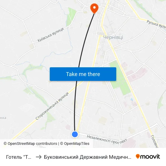 Готель "Турист" to Буковинський Державний Медичний Університет map