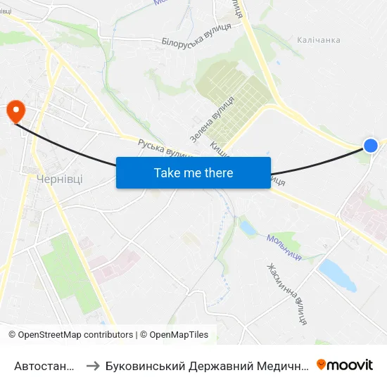 Автостанція №2 to Буковинський Державний Медичний Університет map
