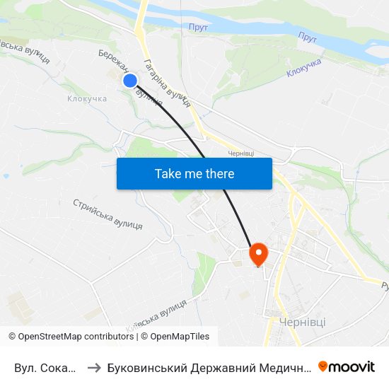 Вул. Сокальська to Буковинський Державний Медичний Університет map