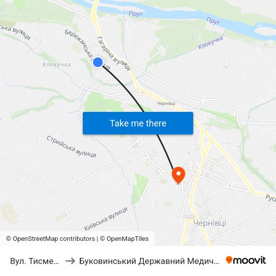 Вул. Тисменицька to Буковинський Державний Медичний Університет map