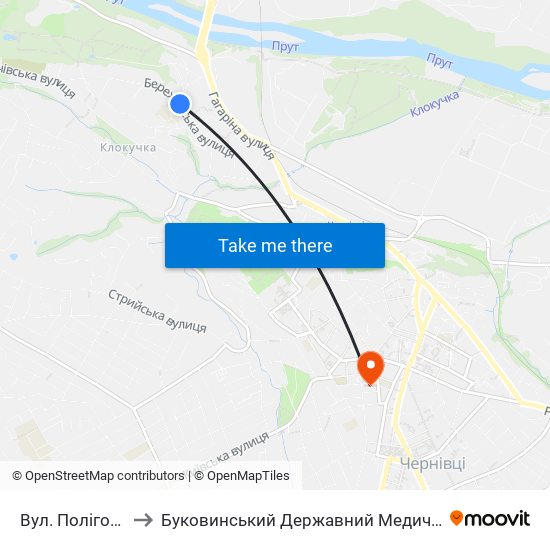 Вул. Полігонівська to Буковинський Державний Медичний Університет map