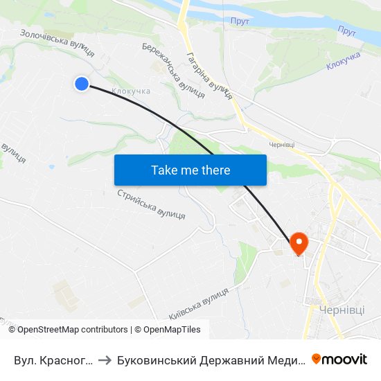 Вул. Красноградська to Буковинський Державний Медичний Університет map